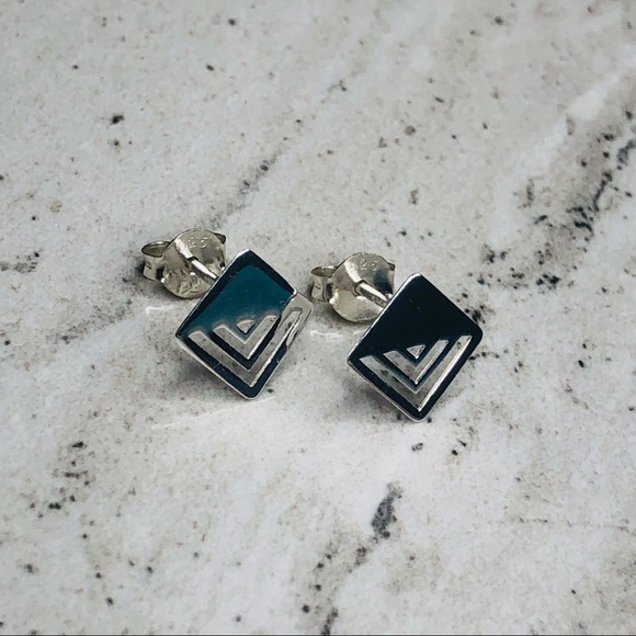 925 Sterling Silver Geometric Square Earrings - Picture 9 of 16